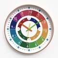 30cm silent educational wall clock for children with rose gold frame and colorful dial - Color Ring Rose Gold Frame