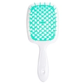 Portable hollow hair brush with white handle and turquoise honeycomb mesh bristles - White Handle - Green