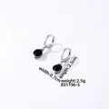 Detail view of silver drop earrings with black gemstone pendant and size measurements - Silver Black Zirconia