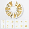 Golden nail art charms set with stars and hearts in a white round wheel storage box - Mixed Series (XY-16)