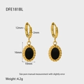 Detailed size chart of oval resin gold earrings with 12mm buckle and 16mm pendant length - Black (DFE181BL)