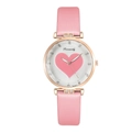 Macro view of watch dial with heart pattern, rhinestones, and rose gold frame - Pink