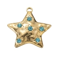 Vintage gold star pendant accessory with blue gemstones and embossed details - Blue Rhinestone