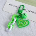 Green glitter heart keychain with matching chain and bell accessory for bag - Fruit Green