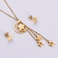 Set collana con ciondolo a luna e stella dorata con frange e orecchini a lobo coordinati - Oro (Set luna cava)