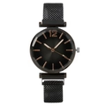 Minimalist women's quartz watch with black magnetic mesh strap and rose gold markers - Black