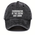 Unisex vintage washed denim baseball cap with white slogan print in dark grey finish - One Size / Black