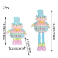 Poupées lutins de Noël roses et bleues avec dimensions et poids sur fond blanc épuré - Style Haut-de-forme Rétractable