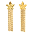 Exaggerated 18K gold plated flower pearl tassel earrings made of stainless steel - Flower Pearl Tassel Style / Gold