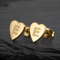Golden heart-shaped stainless steel stud earrings featuring an engraved letter E detail - Letter E Silver Color