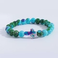 Unisex colorful turquoise and wood cross charm beaded bracelet with marbled blue green stones - Blue Green Purple Multi-color Cross Bracelet