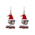 Christmas owl dangle earrings with red Santa hat and festive silver hooks for women - Christmas Owl Creative Dangle Earrings