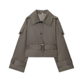 Women's chic grey-green short trench coat jacket with waist belt and turn-down collar - XS / Graphite