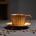 Japanese retro ceramic coffee cup and saucer set with brown vertical texture - 251-small-piano Key Mug + Saucer (brown) 200ml / Universal