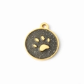 Golden stainless steel round pet paw tag with dark grey glitter inlay for DIY crafts - Black