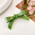 Elegant green acetate bow hair clip with France Handmade text on white background - 1# Green