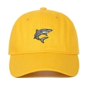 Detail of grey shark embroidery on yellow cotton twill baseball cap with curved brim - Adjustable / Yellow