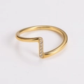 Macro detail of 18K gold wave ring featuring vertical bar and pavé crystal setting - US 6 / Gold