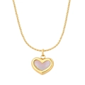 Close-up of golden necklace with iridescent pink shell heart pendant on white background - Heart Necklace Only