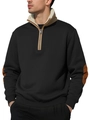 Zwarte herensweatshirt met rits, crème fleece kraag en bruine patches op de ellebogen - S / Zwart