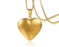 Golden heart locket necklace with Love engraving and brushed metal finish on white background - PN-1154G (Openable/Love Engraved)