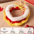 Christmas pet collar with red and yellow knit, white faux fur trim and cat charm - Fortune Lucky-M / Within 6kg