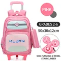 Pink rolling school bag for girls with six-wheel stair climbing base and pencil case - Pink (with 6-Wheel Stair Climbing Trolley)