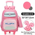 Pink rolling school bag for girls with six-wheel stair climbing base and pencil case - Pink (with 6-Wheel Stair Climbing Trolley)
