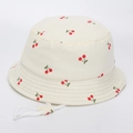 Chapeau bob blanc pour enfants avec imprimé cerise et jugulaire réglable - 52cm / 5# Style Imprimé Cerise Rouge