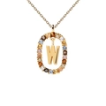 Collana in argento 925 placcata oro 18K con ciondolo ad anello gemma e lettera W dorata - Collana con lettera W in pietre preziose multicolori / Argento 925 / 50cm (40+5+5cm)