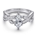Elegant 925 silver marquise-cut zircon ring with pavé stones and leaf design band - US Size 5 / Marquise-cut Openwork Leaf Style (TL-434) / Silver