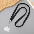 Detalle del cordón negro trenzado para teléfono con cierre de metal plateado y conector - 16mm de Ancho / Negro