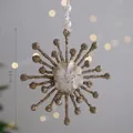 Golden acrylic crystal snowflake ornament with white petals and pearls, 12cm decoration - Champagne Gold Flower (New)