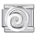 Silver finish modular Italian charm bracelet link featuring a raised spiral pattern - Silver Spiral Pattern-ICJ1475