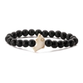 Detail of beaded bracelet with matte black round beads and white dolphin charm feature - Matte Black