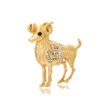 Vintage gold goat brooch with sparkling crystals and a black gemstone eye detail - Aries