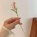 Elegant gold lily of the valley hair pin with pink floral enamel details and green leaves - Pink Multifloral Tulip Hair Pin
