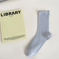 Light blue modal crew socks with lettuce trim and vertical ribbed knit texture - Gray