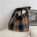 Collegiate plaid tote bag in dark gray and orange wool for large capacity use - Orange and Black Plaid