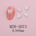 Detailed view of silver butterfly nail charms with rhinestones and 8.5x8mm dimensions - Silver Micro-Inlay Butterfly (AD73)