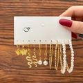 6-pair vintage gold earring set with butterflies, snakes, pearls, and hoops for women - E091/Snake Style / Gold/White