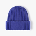 Thick royal blue ribbed knit beanie hat for winter with wide folded cuff style - Sky Blue