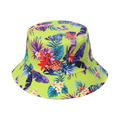 Detailed view of neon green bucket hat with tropical floral and pineapple prints - Neon Green Pineapple Tropical (D)
