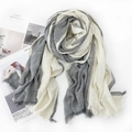 Thin cotton linen scarf in grey and beige patchwork with fringe on a magazine - Grey & White Color Block