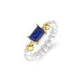 Verstellbarer S925 Silberring mit blauem quadratischem Edelstein und weißen Perlen - Blau Quadratischer Edelstein Perle Stil (GPR17-14K-B)