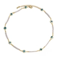 Böhmische goldene Teufelsauge-Perlenkette mit blauen Emaille-Anhängern auf weiß - Böser Blick Perlenkette (BE489GD00)