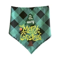 Green plaid Christmas dog bandana with festive tree print and merry christmas text - SD-07 Green Plaid a very Merry Christmas