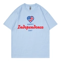 T-shirt bleu clair Happy Independence Day avec imprimé cœur aux couleurs du drapeau - Bleu clair