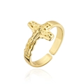 Polierter 18K vergoldeter geometrischer Kreuzring mit verstellbarem offenem Design - Einstellbar Offen / Gold (11731)