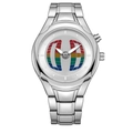 Montre à quartz rétro Y2K pour homme en alliage argenté avec cadran globe arc-en-ciel - Cadran Blanc